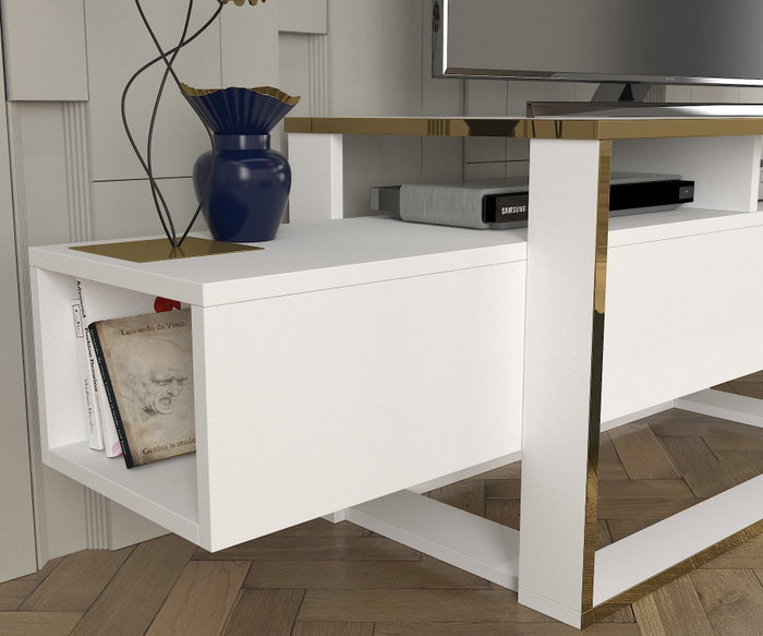 Hanah Home Mueble para TV Blanco y Dorado